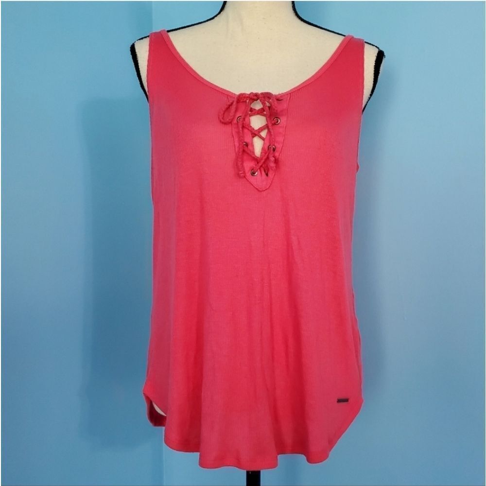 Abercrombie & Fitch Hot Pink Ribbed Lace Up Tank Top - Picture 1 of 7